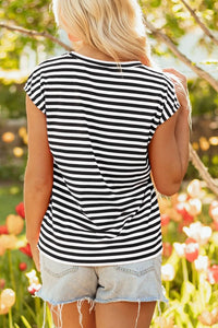 Striped Round Neck Cap Sleeve T-Shirt