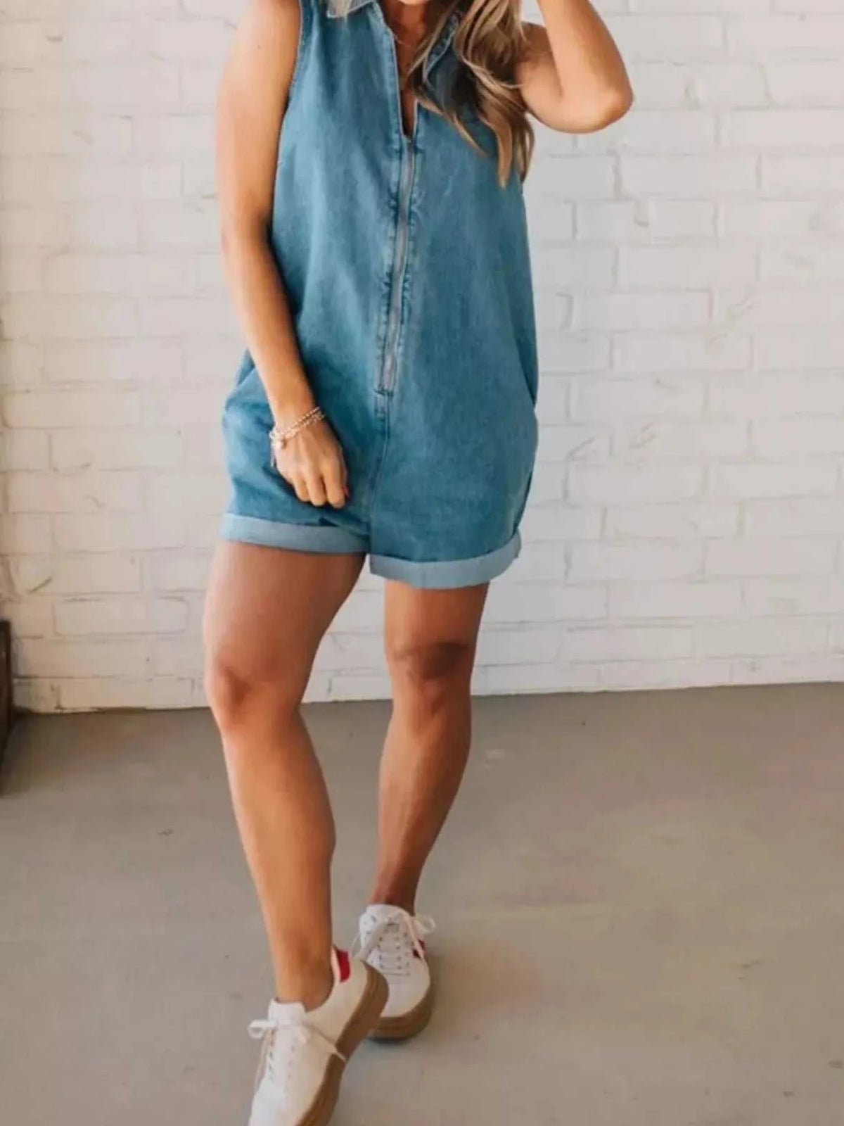 Sleeveless Zip-Up Denim Romper 100100749391272 52 Affordable Fashion Under $100 Jerry's Apparel 