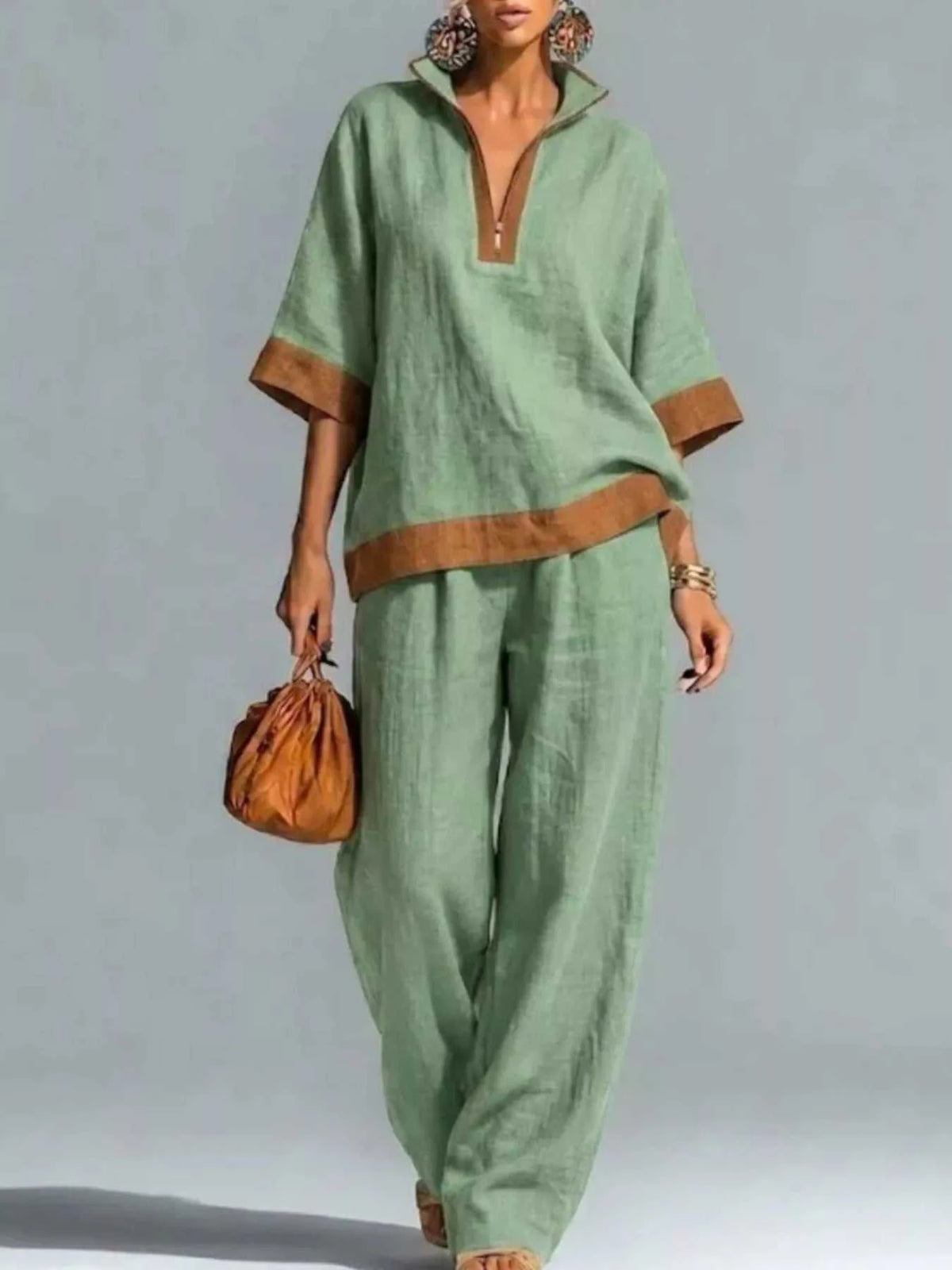 Full Size Contrast Trim Top and Wide Leg Pants Set Plus Size 101001836146473 46 Affordable Fashion Under $100 Jerry's Apparel 