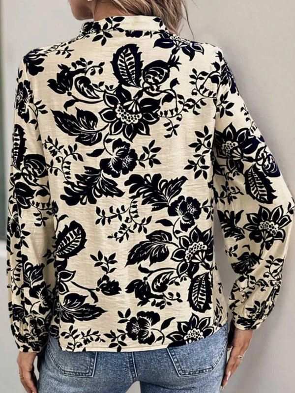 Perfee Printed Notched Long Sleeve Shirt 100100813001238 35 Affordable Fashion Under $100 Jerry's Apparel 