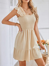 Smocked Square Neck Wide Strap Dress