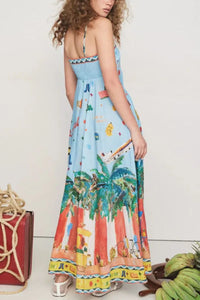 Printed Square Neck Maxi Cami Dress with Pockets