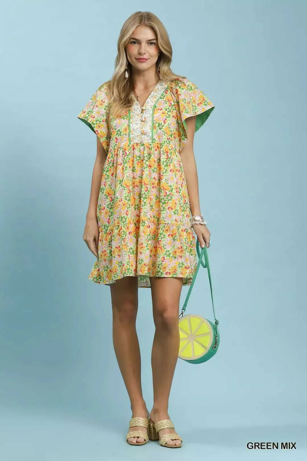 Umgee Mix Floral Tiered Mini Dress with Side Pockets 100100112321530 62 Affordable Fashion Under $100 Jerry's Apparel 