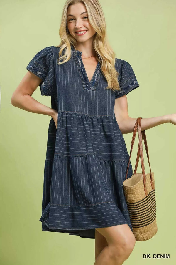 Umgee Chambray Tiered Babydoll Dress 100100059411057 66 Affordable Fashion Under $100 Jerry's Apparel 