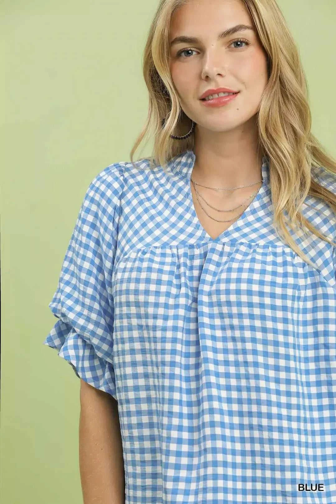 Umgee Gingham Check Blouse with Ruffle Sleeves 100100880841816 47 Affordable Fashion Under $100 Jerry's Apparel 