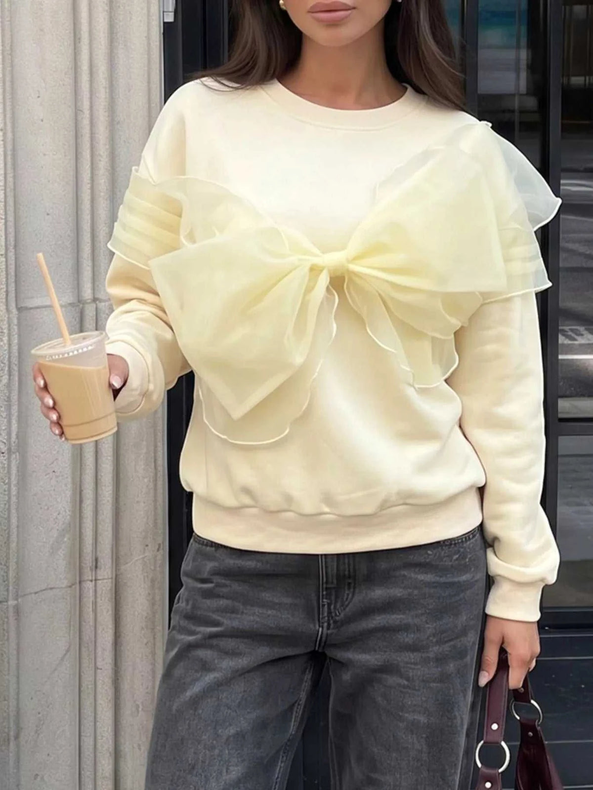 Bow Round Neck Long Sleeve Sweatshirt 100100219588007 39 Affordable Fashion Under $100 Jerry's Apparel 