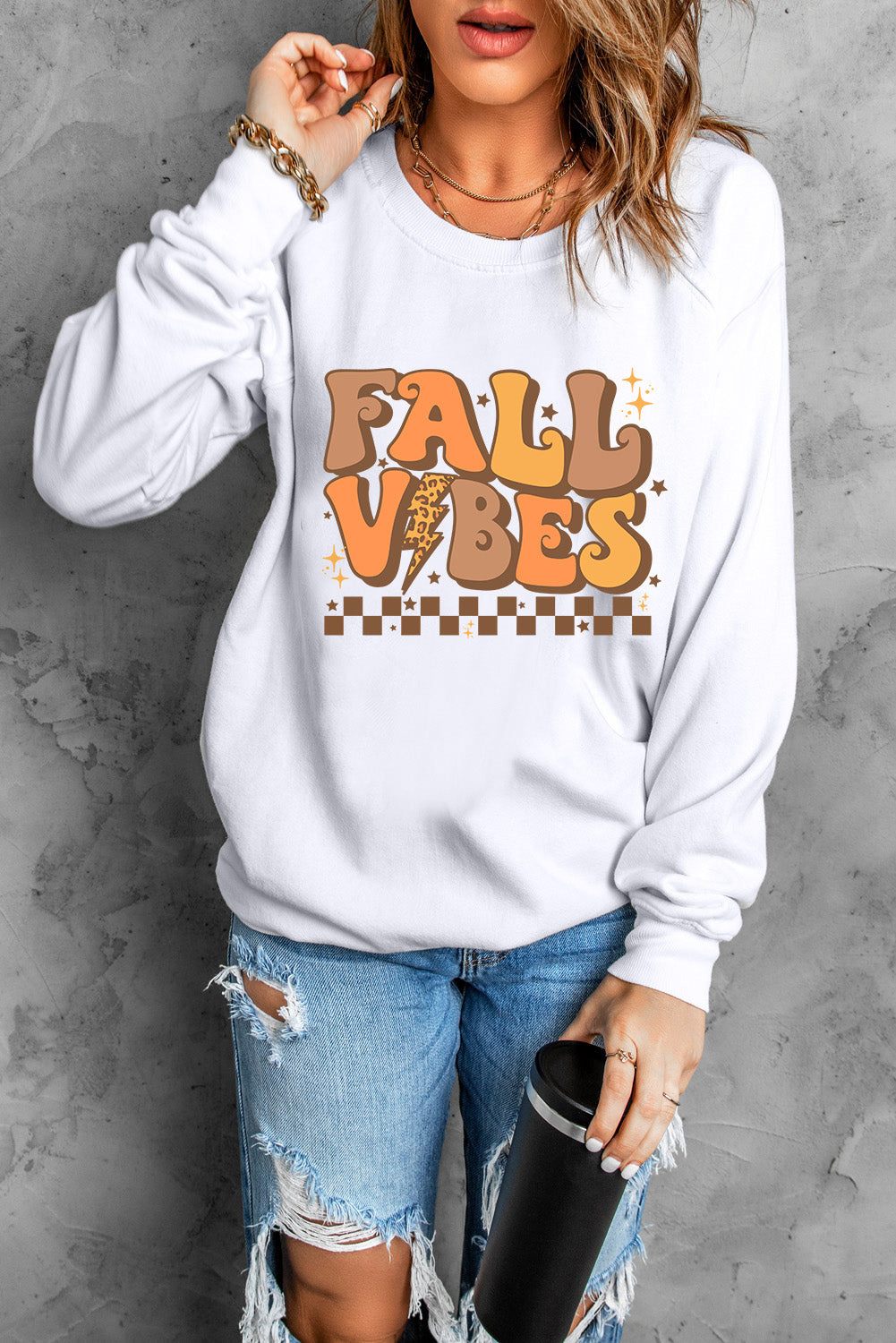 Letter Graphic Round Neck Long Sleeve Sweatshirt