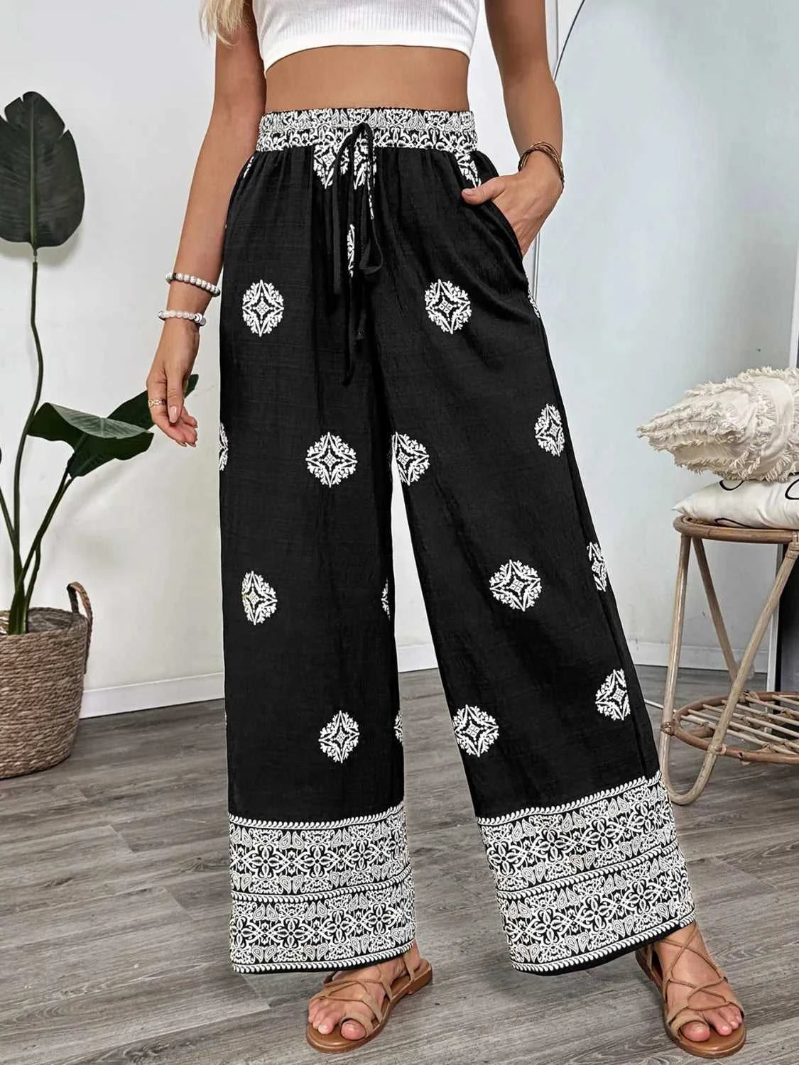 Boho Print Wide Leg Pants 100100062251680 35 Affordable Fashion Under $100 Jerry's Apparel 