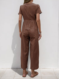 V-Neck Short Sleeve Wide Leg Jumpsuit