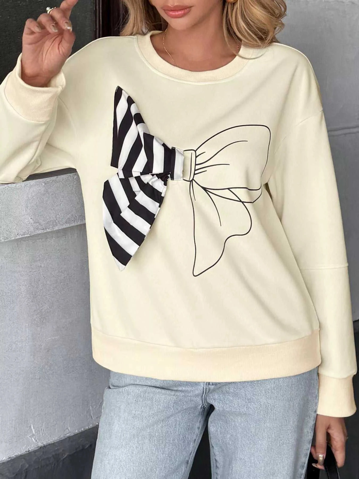 Bow Round Neck Dropped Shoulder Sweatshirt 100100349474048 39 Affordable Fashion Under $100 Jerry's Apparel 