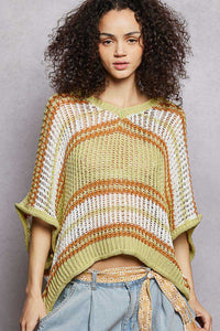 POL Openwork Lightweight Striped V-Neck Knit Top 100100195051642 59 Affordable Fashion Under $100 Jerry's Apparel 