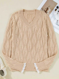 Pearl-Embellished V-Neck Pullover Sweater 100100719561876 49 Affordable Fashion Under $100 Jerry's Apparel 