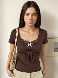 Lace Trim Bow Detail T-Shirt 101001822577216 43 Affordable Fashion Under $100 Jerry's Apparel 