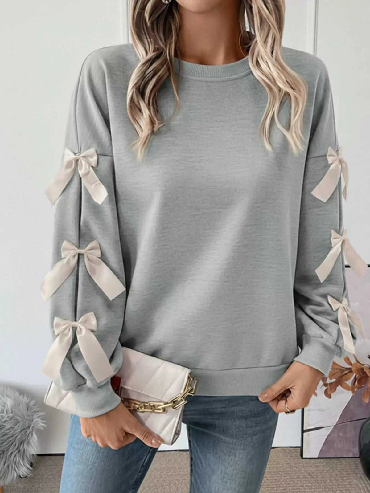 Bowknot Sleeve Round Neck Sweatshirt 100100401151060 31 Affordable Fashion Under $100 Jerry's Apparel 