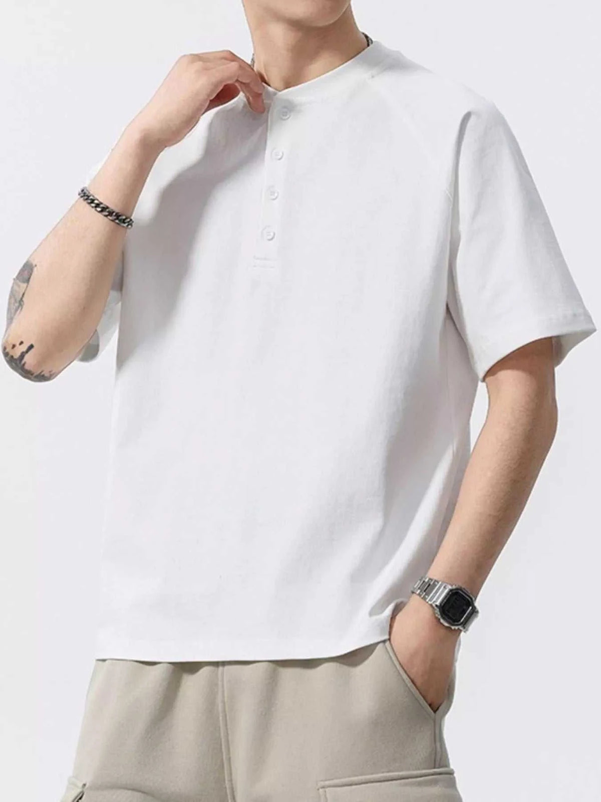 Men's Full Size Button Detail Short Sleeve T-Shirt Plus Size 100400351224644 56 Affordable Fashion Under $100 Jerry's Apparel 