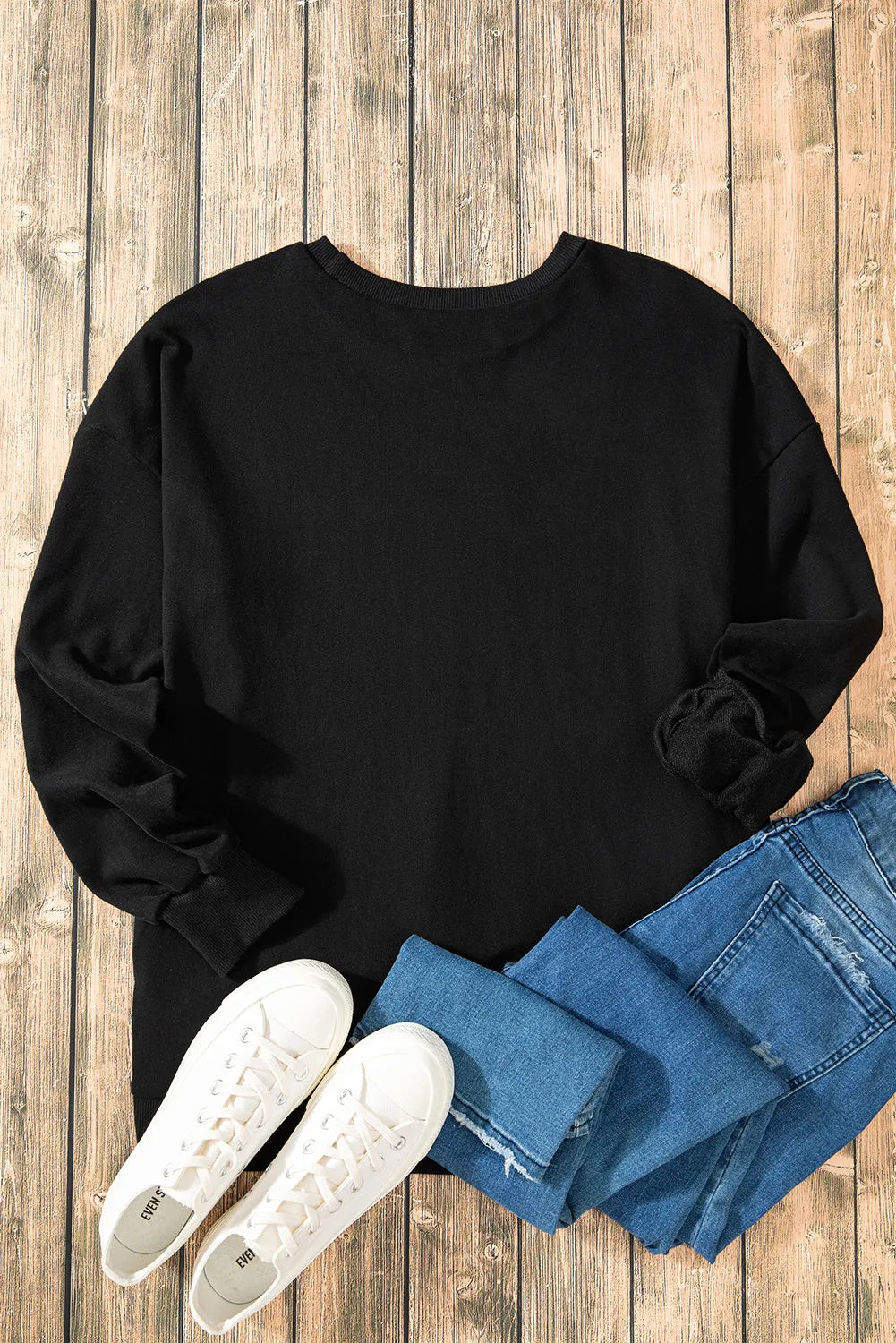 High-Low Round Neck Long Sleeve Sweatshirt