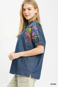 Umgee Embroidered Denim Puff Sleeve Top 100100310881935 60 Affordable Fashion Under $100 Jerry's Apparel 