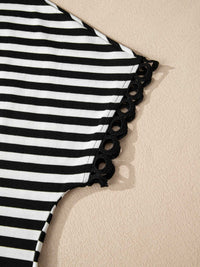Striped V-Neck Scalloped Short Sleeve T-Shirt 100100813641731 25 Affordable Fashion Under $100 Jerry's Apparel 