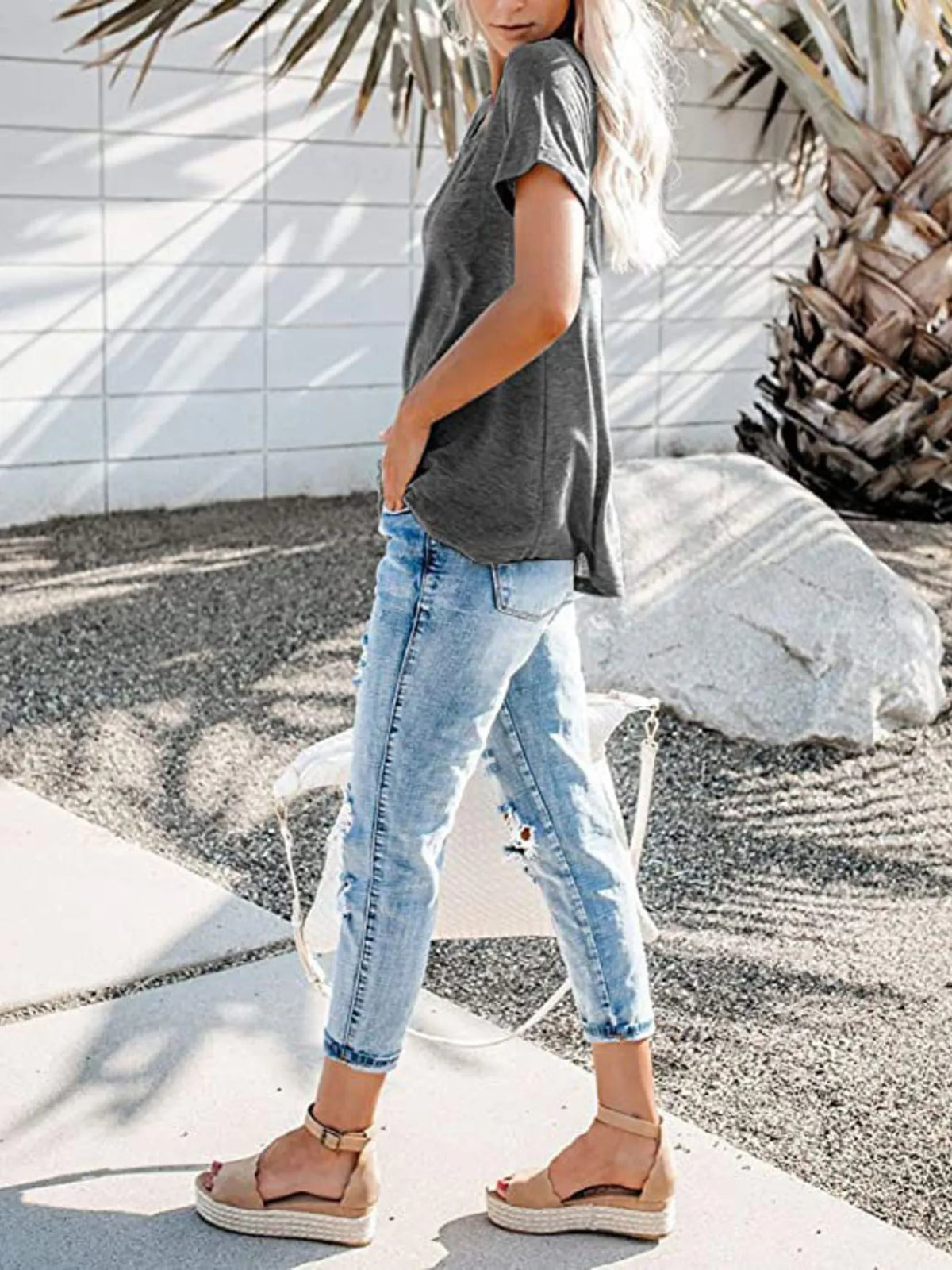 Full Size Notched Short Sleeve T-Shirt Plus Size