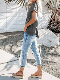 Full Size Notched Short Sleeve T-Shirt Plus Size