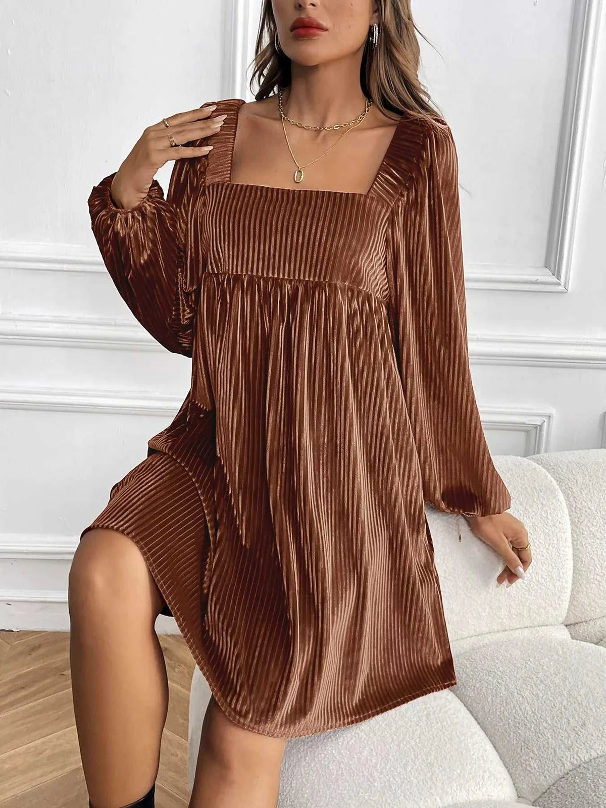 Velvet Square Neck Long Sleeve Dress 100100004568053 56 Affordable Fashion Under $100 Jerry's Apparel 