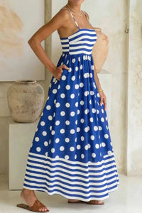 Striped Polka Dot Patchwork High Waist Spaghetti Straps Maxi Dress 100100896667563 47 Affordable Fashion Under $100 Jerry's Apparel 