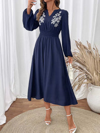 Embroidered Notched Long Sleeve Midi Dress 100100959360037 45 Affordable Fashion Under $100 Jerry's Apparel 
