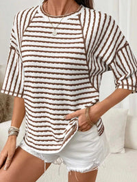 Casual Striped Raglan Sleeve Textured T-Shirt 101001019077269 38 Affordable Fashion Under $100 Jerry's Apparel 