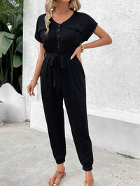 Perfee V-Neck Short Sleeve Jumpsuit 100100199501090 43 Affordable Fashion Under $100 Jerry's Apparel 
