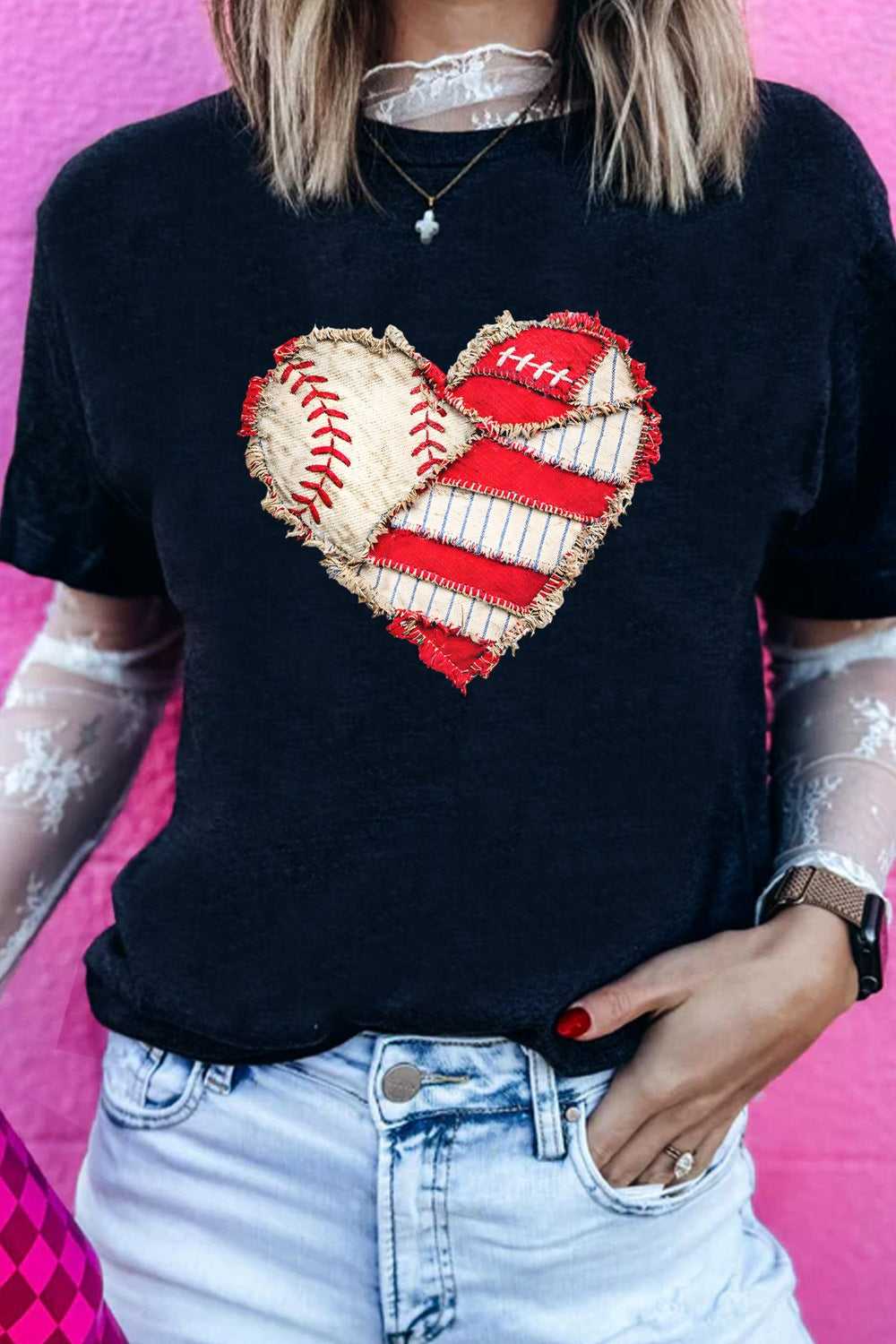 Baseball Distressed Heart Short Sleeve T Shirt 100100121258410 32 Affordable Fashion Under $100 Jerry's Apparel 