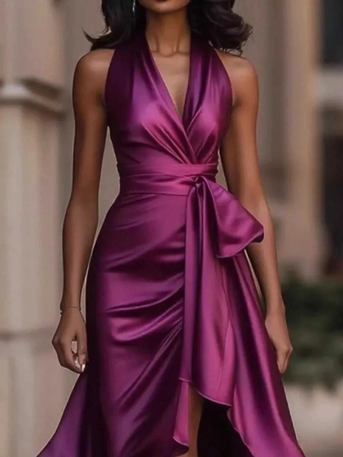 Full Size High-Low Ruffled Satin Maxi Dress Plus Size 100100053477066 42 Seasonal Fashion Collections Jerry's Apparel 