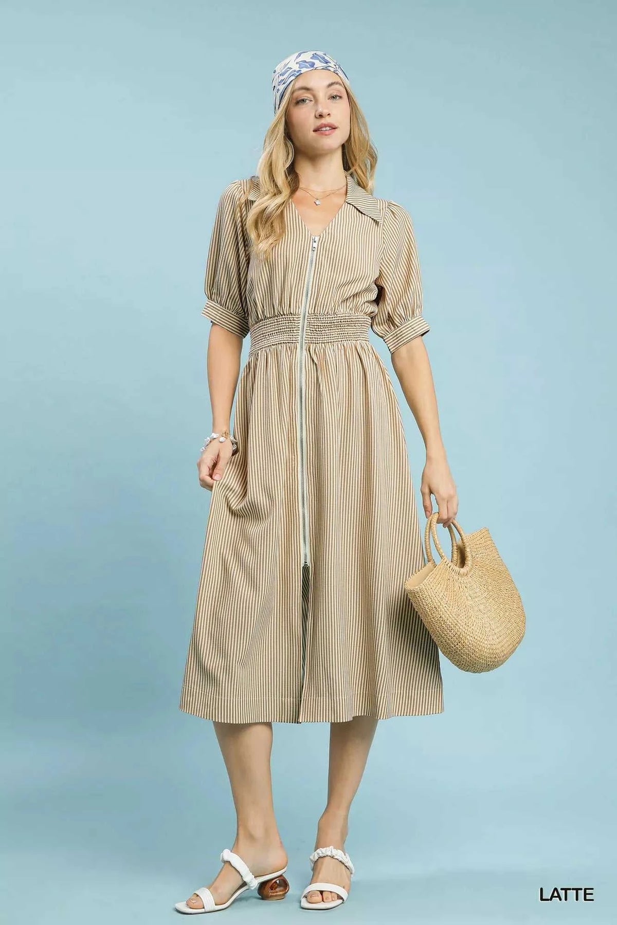 Umgee Striped Midi Dress with Front Zipper 100100380891775 62 Affordable Fashion Under $100 Jerry's Apparel 
