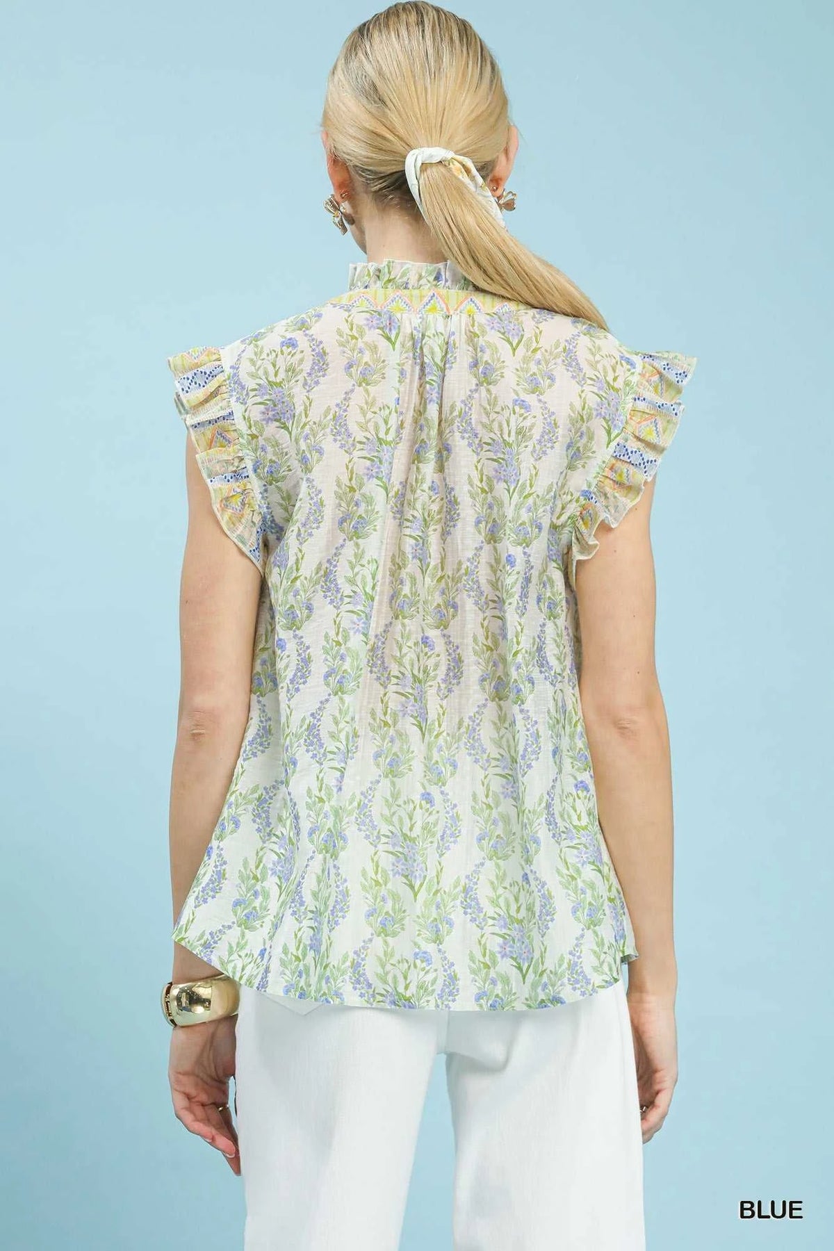 Umgee Floral Print Flutter Sleeve Split Neck Top 100100566591836 49 Affordable Fashion Under $100 Jerry's Apparel 