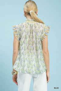 Umgee Floral Print Flutter Sleeve Split Neck Top 100100566591836 49 Affordable Fashion Under $100 Jerry's Apparel 