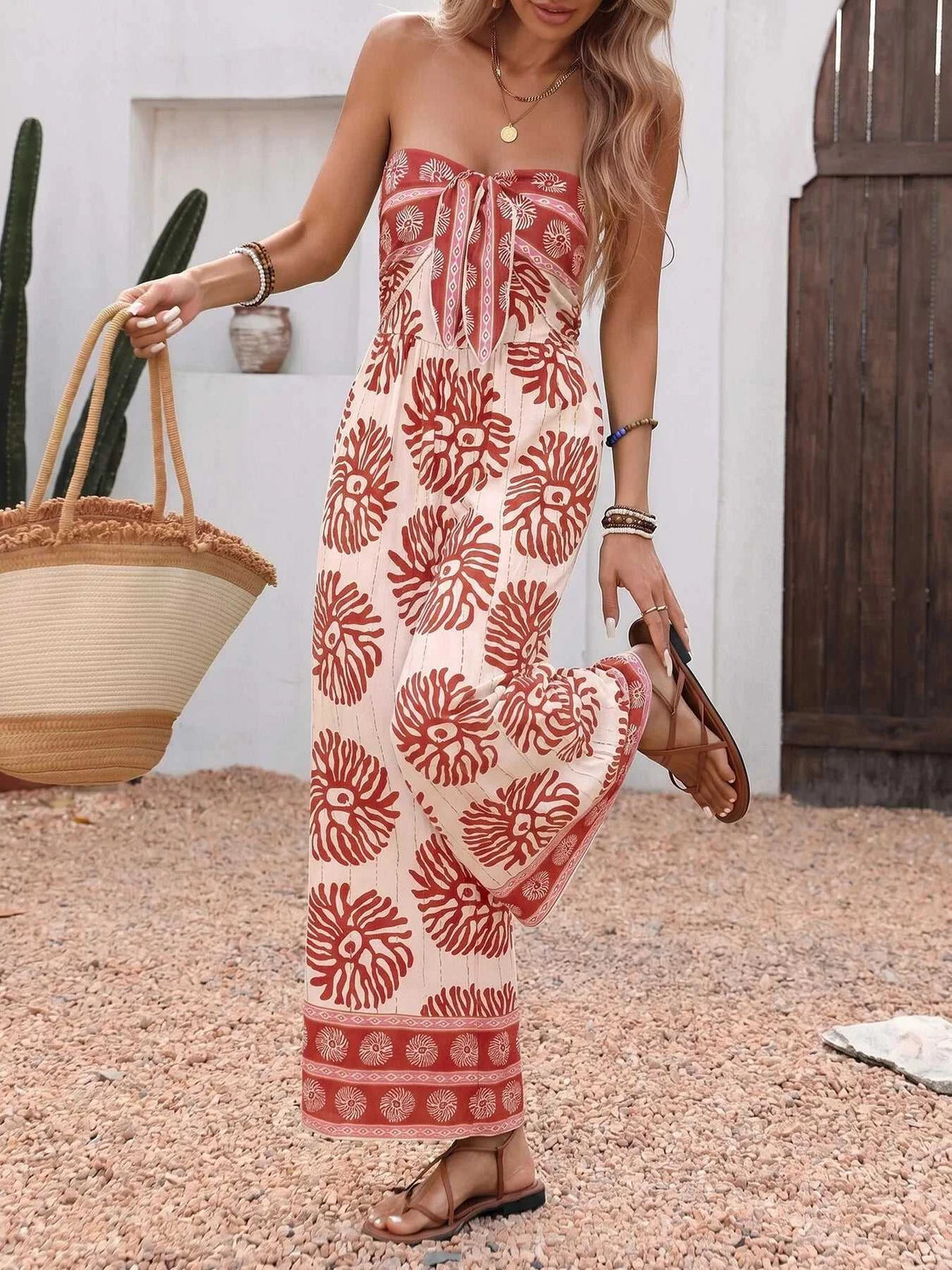 Floral Print Strapless Wide Leg Jumpsuit 100100347268160 42 Affordable Fashion Under $100 Jerry's Apparel 