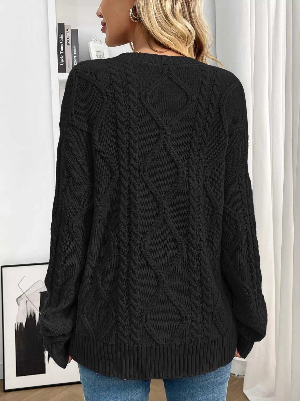 Cable Knit Round Neck Long Sleeve Sweater 100100086035617 48 Seasonal Fashion Collections Jerry's Apparel 