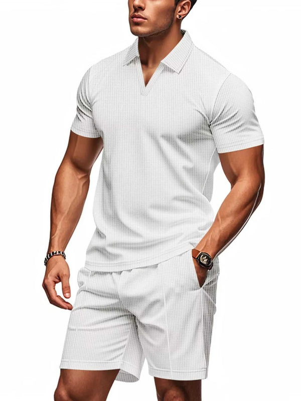 Men's Full Size Textured Short Sleeve Polo and Shorts Set Plus Size 100400402114307 34 Affordable Fashion Under $100 Jerry's Apparel 