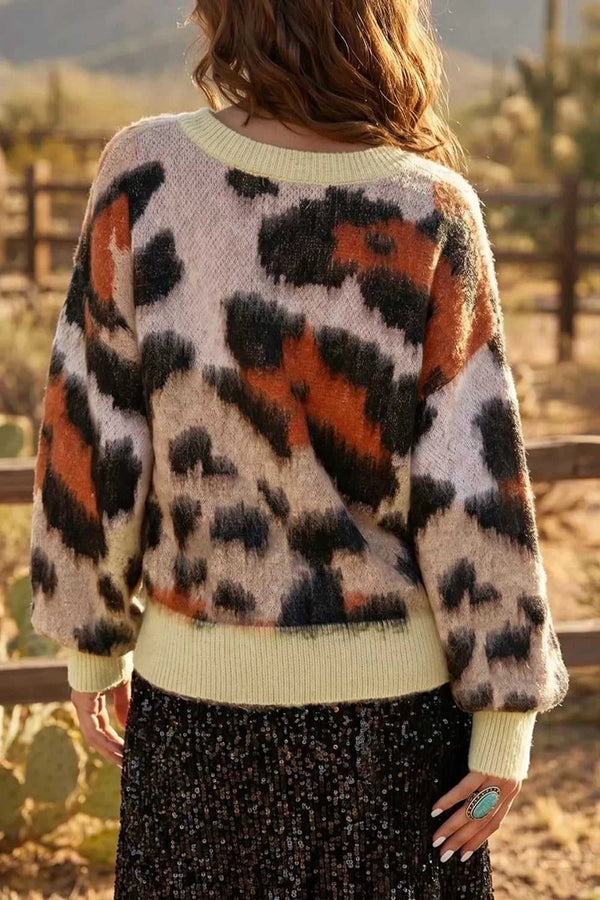 Leopard Print Drop Shoulder Long Sleeve Round Neck Sweater 101002161370865 58 Affordable Fashion Under $100 Jerry's Apparel 