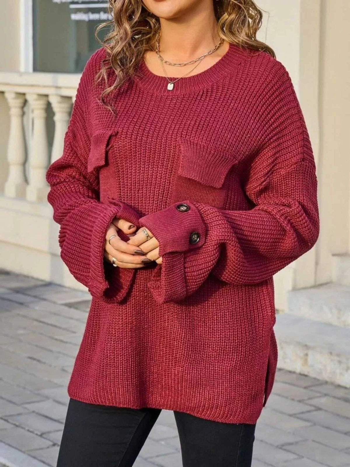 Pocket Detail Round Neck Sweater 100100321906852 48 Affordable Fashion Under $100 Jerry's Apparel 
