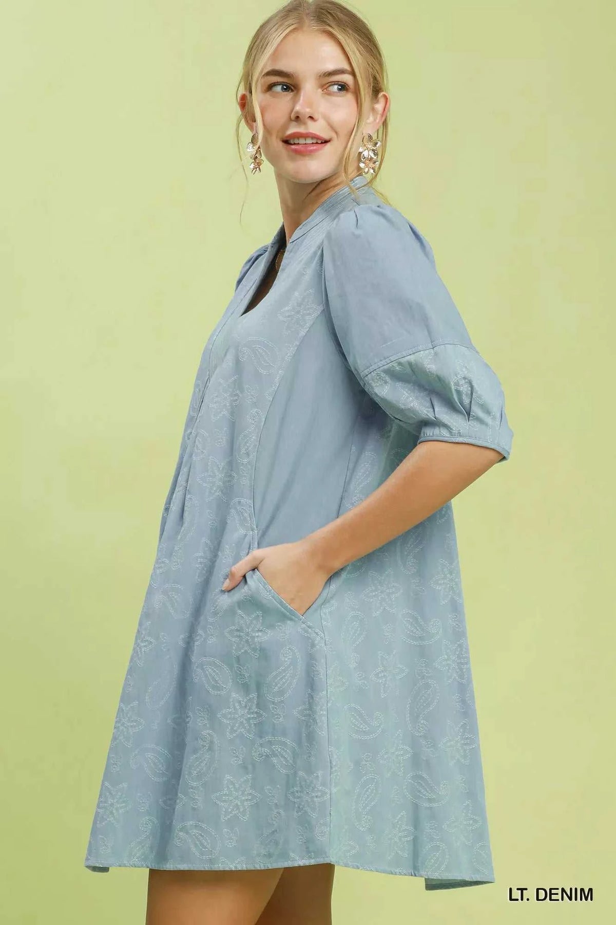 Umgee Print Denim Dress with Contrast Stitch 100100870431434 64 Affordable Fashion Under $100 Jerry's Apparel 
