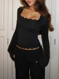 Lace Trim Square Neck Long Sleeve Top 100100247920045 28 Affordable Fashion Under $100 Jerry's Apparel 