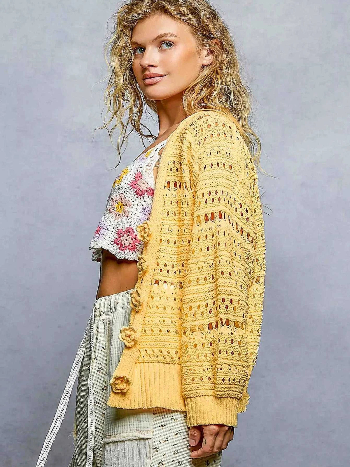 POL Open-Knit Floral Button Cardigan 100100283151560 66 Affordable Fashion Under $100 Jerry's Apparel 