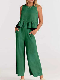 Full Size Ruffled Hem Sleeveless Top and Wide-Leg Pants Set Plus Size 100100048319818 31 Affordable Fashion Under $100 Jerry's Apparel 