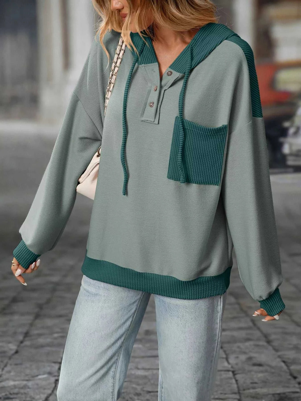 Casual Color Block Button Detail Hoodie 100100649841441 43 Affordable Fashion Under $100 Jerry's Apparel 