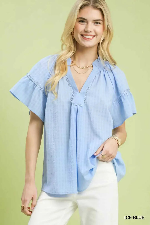 Umgee Gingham Puff Sleeve Top with Lace Trim 100100284641279 45 Affordable Fashion Under $100 Jerry's Apparel 