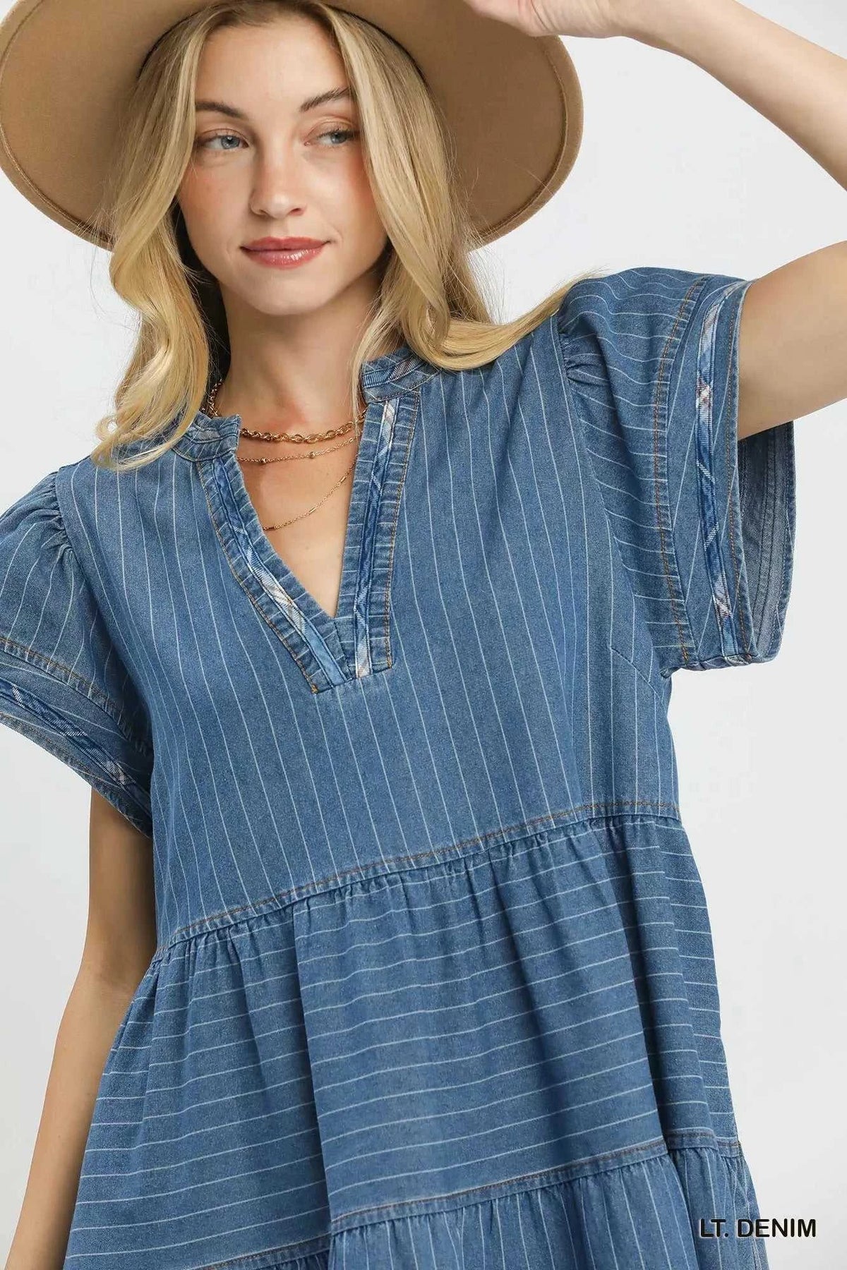 Umgee Chambray Tiered Babydoll Dress 100100395801379 66 Affordable Fashion Under $100 Jerry's Apparel 