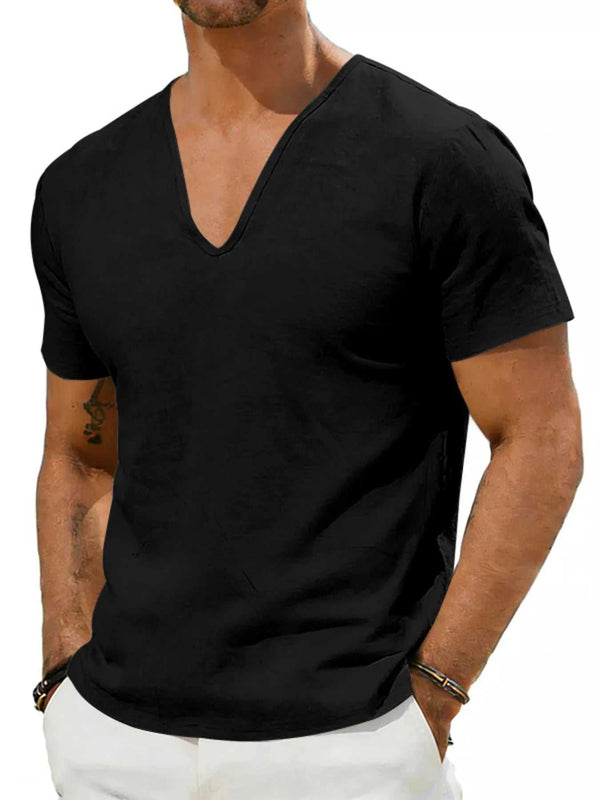 Men's Full Size Casual V-Neck Linen T-Shirt Plus Size 100400496061654 26 Affordable Fashion Under $100 Jerry's Apparel 