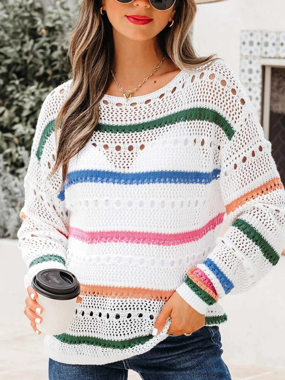 Color Block Striped Pointelle Knit Sweater 100100460861527 43 Affordable Fashion Under $100 Jerry's Apparel 