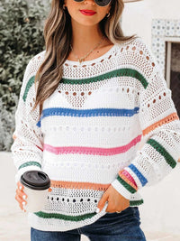 Color Block Striped Pointelle Knit Sweater 100100460861527 43 Affordable Fashion Under $100 Jerry's Apparel 