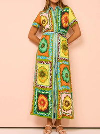 Printed Maxi Shirt Dress with Belt